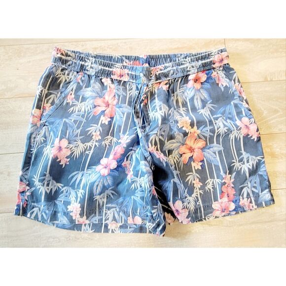 Tommy Bahama M Women's Floral Mid-Rise‎ Shorts Blue Drawstring Pockets - Picture 1 of 6